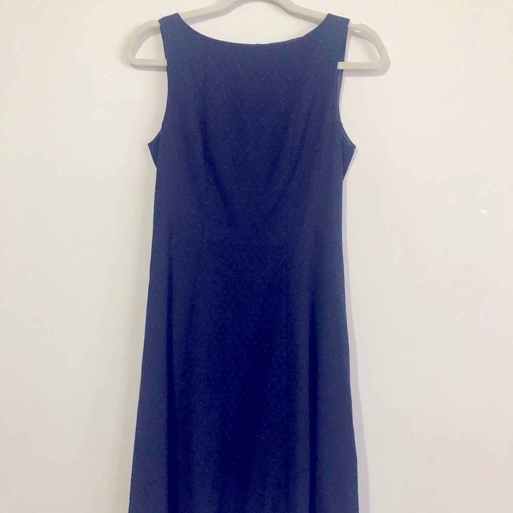 Navy blue polka dot, flare skirt, back zipper